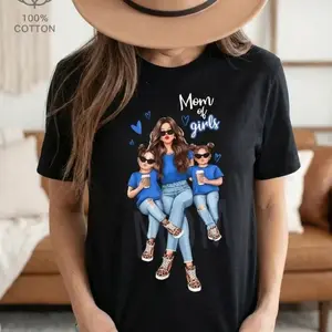 Cotton Short Sleeve Cartoon Graphic T-Shirt for Girls and Moms Y2K Style Crew Neck Polyester Perfect Mother s Day Gift