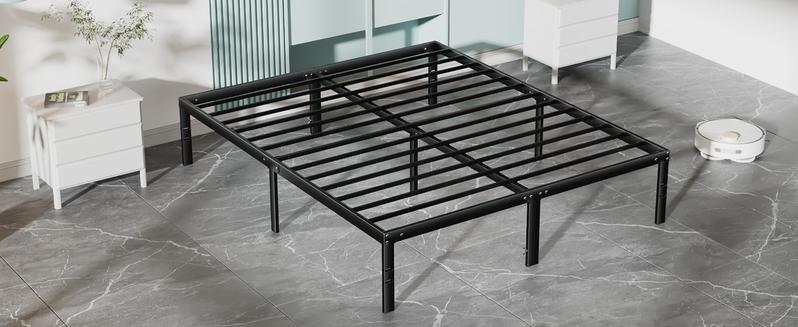Black Full Size Metal Platform Bed Frame with Steel Slat Support, No Box Spring Needed, Easy Assembly, Modern Furniture