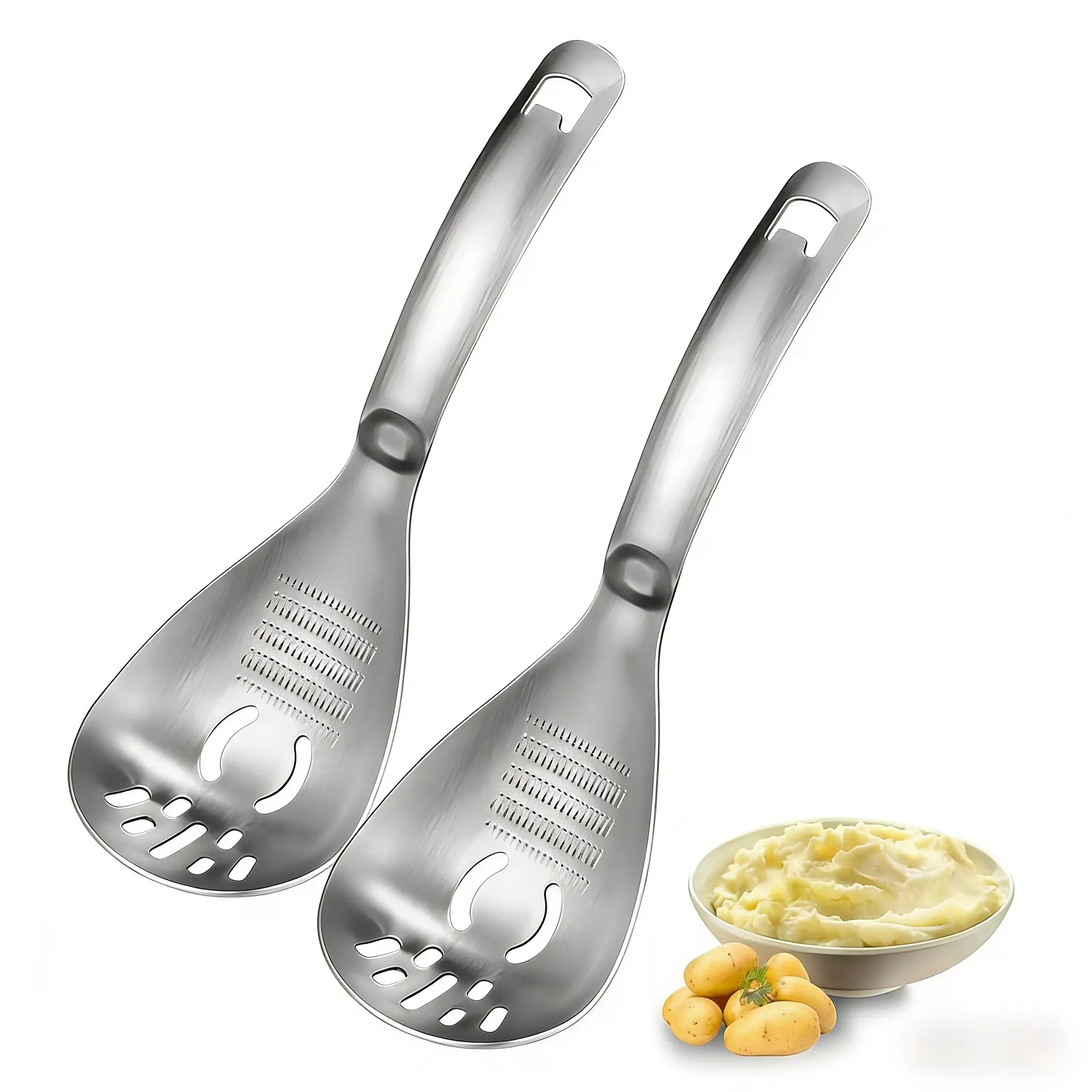 Heavy-Duty 2-Piece Food Grade 304 Stainless Steel Potato Masher Set (2026 Edition) - Includes Slotted Spoon, Raw Egg Separator, Durable Multifunctional Kitchen Utensils for Mashing Potatoes, Avocados, Easy Clean Dishwasher Safe