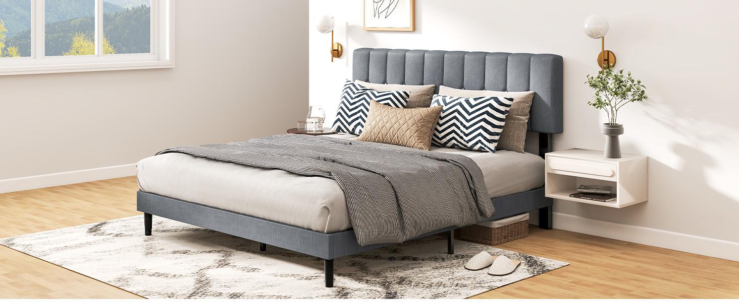 Full Size Platform Bed - Fabric Upholstered Sturdy Wood Slats No Box Spring Needed Modern Design with Upholstery Full Size Platform Bed - Fabric Upholstered Sturdy Wood Slats No Box Spring Needed Modern Design with Upholstery