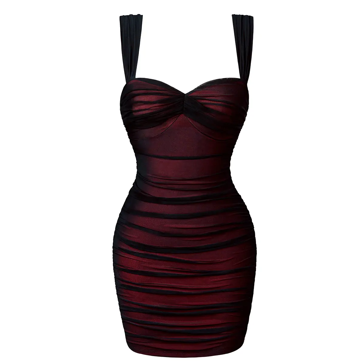 HYZ Women's Summer Sexy Bodycon Sleeveless Tank Straps Mesh Ruched Mini Party Dress