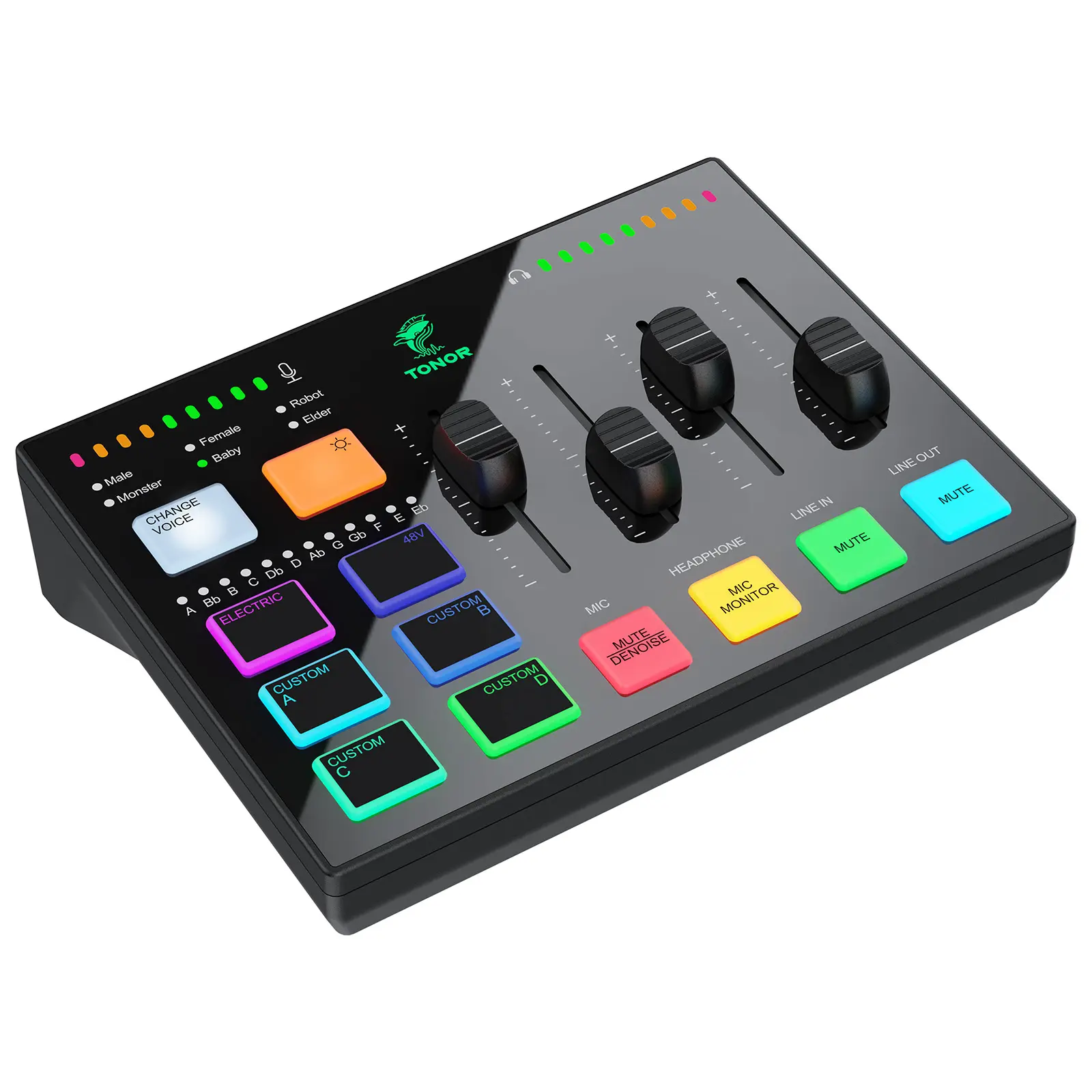 TONOR TX310 Gaming Audio Interface - RGB Mixer with Pro-Preamp, 6.5mm & XLR Channels, USB-C, Instrument Support, for PS5, Twitch Content Creators, Gaming & Live Streaming, Contentcreator