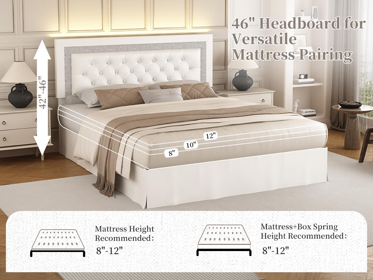 SIBEDS Queen Bed Frame with Adjustable Headboard, PU Upholstered Platform Bed for Bedroom, LED Lighting and Skirt, Diamond Tufted Design, Wooden Slat Support, Easy Assembly SIBEDS Queen Bed Frame with Adjustable Headboard, PU Upholstered Platform Bed for Bedroom, LED Lighting and Skirt, Diamond Tufted Design, Wooden Slat Support, Easy Assembly