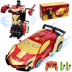 Remote Control Iron Man Car Toy for Boys, 2.4Ghz RC Transform Robot Toy, 1:18 Scale One-Button Deformation 360°Rotation Remote control Car with Underbody Lights, Gifts for Boys Age 3 4 5 6 7 8 9 10 11 12
