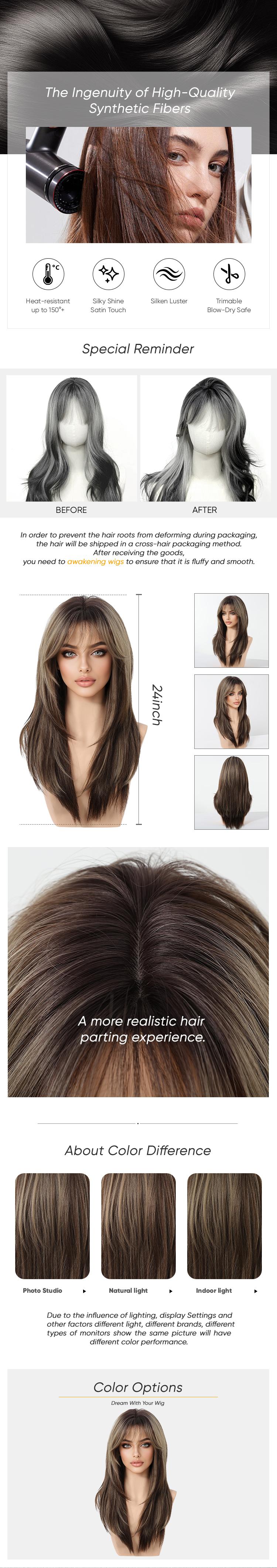 Marion H-DWY Middle-length Light Brown Layered with Highlights Glueless  Synthetic Wig for Women 24 Inches