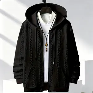 A men’s hooded jacket with a linen texture, street cool style, featuring a 3D linen grain for visual depth. The hood with drawstring adds a casual touch, while the full zip closure makes it easy to put on and take off. Two side pockets enhance the practic