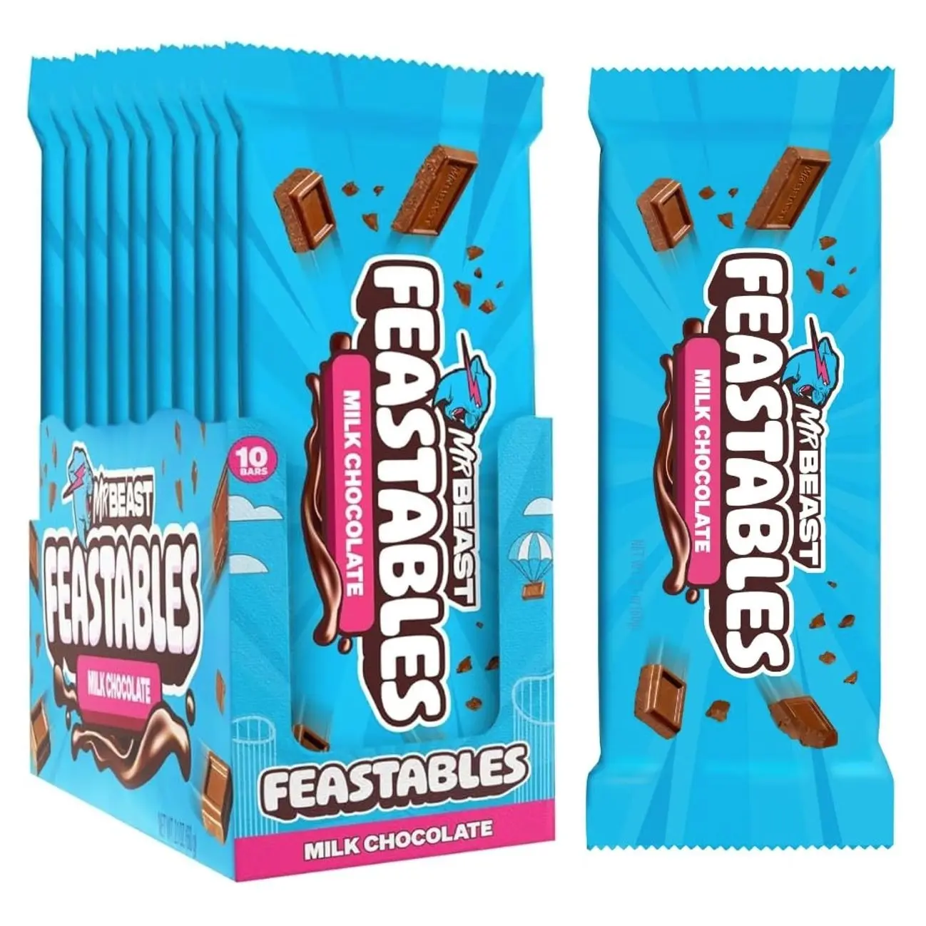 MrBeast Feastables Caramel Chocolate Bar, King Size, 10 Count, Smooth Caramel Filled Chocolate Candy, Fairtrade Cocoa, 2.1oz Each