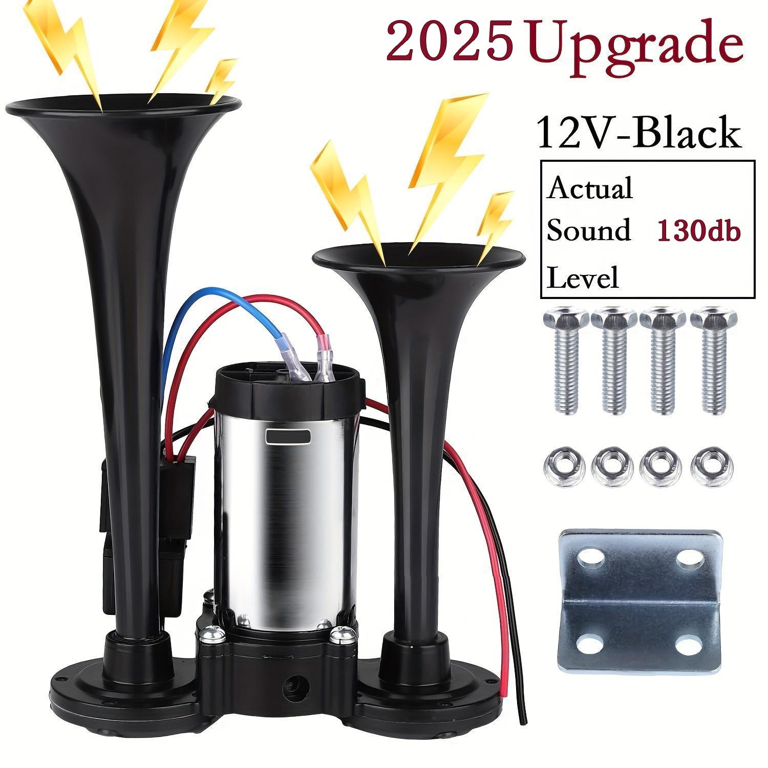 2026 Upgraded 12V 130DB Air Horn Dual Horn, Horn Kit with Air Compressor,Dual Electric Air Horns Kit with Compressor for Vehicles Trucks Pickup Trains Lorrys SUVs Cars Boats (12V SilverBlack) Alarm for Home Security,
