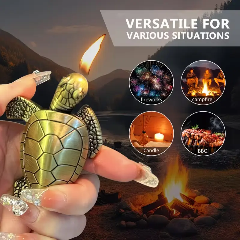 (Without Butane)Torch Lighter, Creative Desktop GoldenTurtleButane Lighter, Cool Portable Gas Lighter,AdjustableSoft Flame Lighter, RefillableButane Lighter for MenWomen Friends Gifts,summerwins turtle