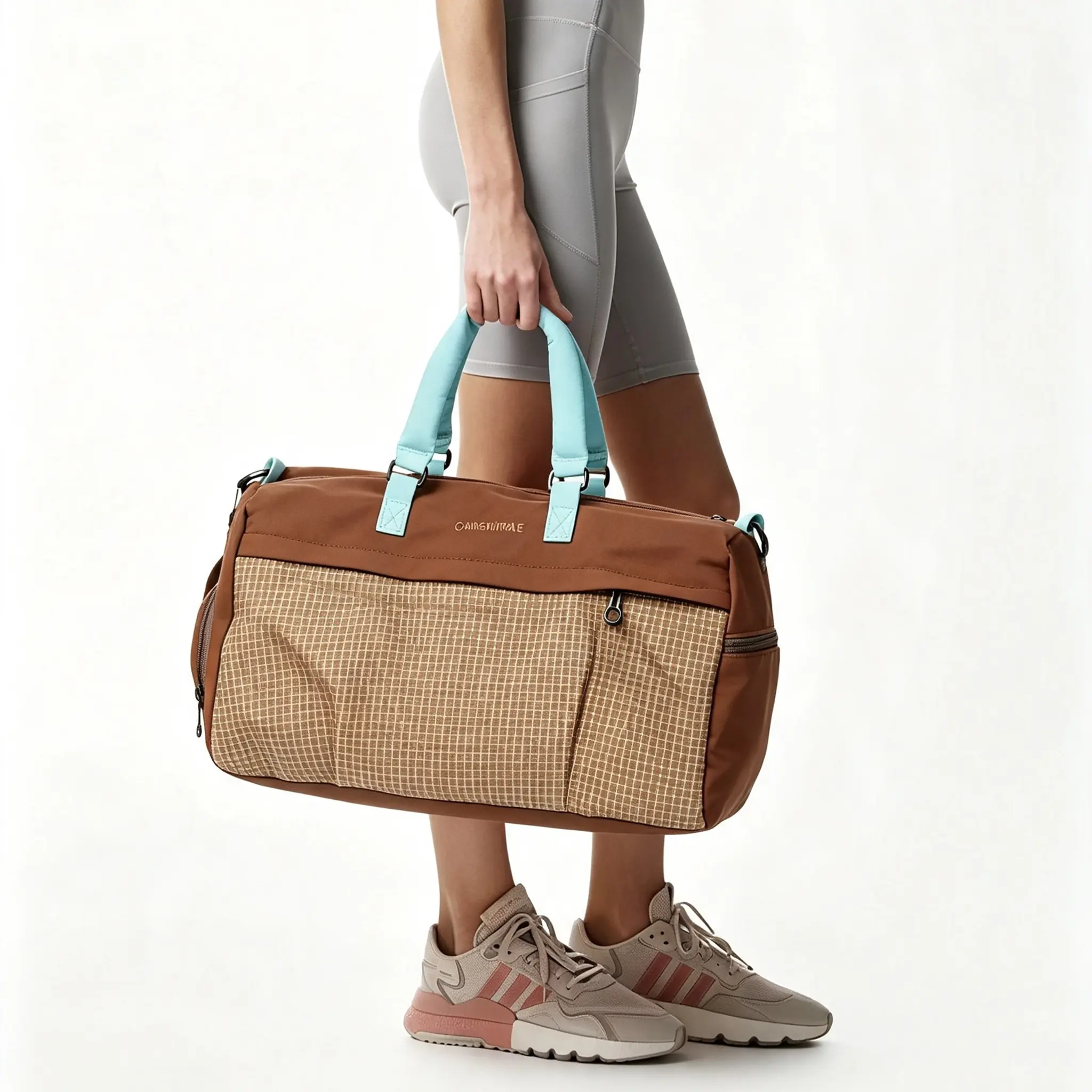 Diamond Grid Travel Duffel, Roomy Gym and Weekend Tote with Main Zippered Compartment, Multi-Pocket Design and Quick-Access Side Pockets, Handheld or Crossbody Carry, Ideal for Short Trips, Gym and Everyday Use