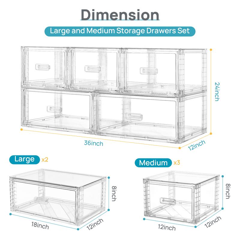 【New Arrival】Vtopmart 2-5 Pack UnderBed Large Clear Stackable Storage Drawers 18-27QT, Easily Assemble Closet Storage Bins, Dust-Proof for storing shoes, clothes, bedding, and off-season essentials