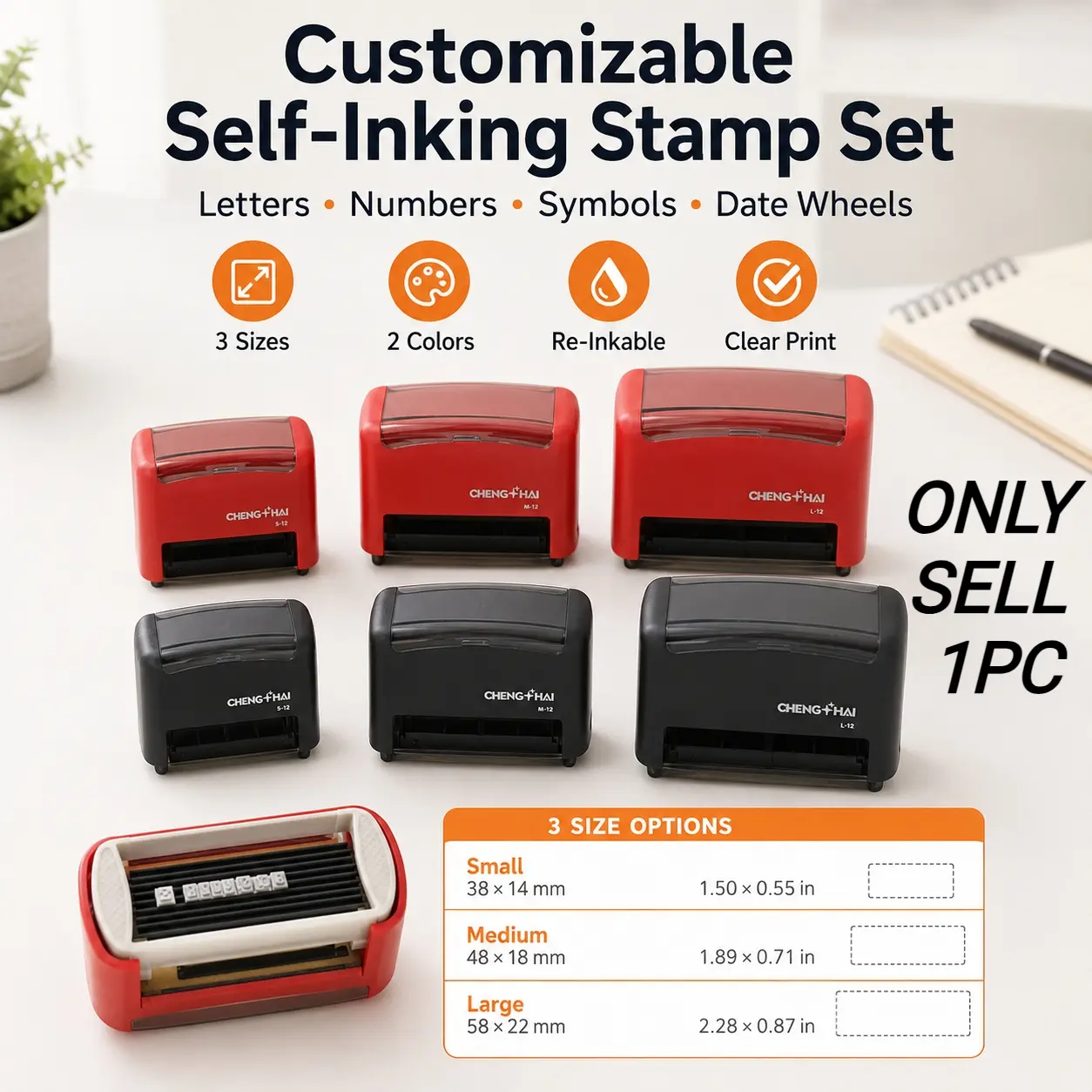 Adjustable Self-Inking Date Wheels Numbering Stamp Set, Alphabet Letter Number Symbol Combination Press Stamp with Clear Print, DIY Craft Rubber Seal for Office Documents, Records, Receipts, Scrapbooking, Calligraphy Lovers, School Home Business Supplies