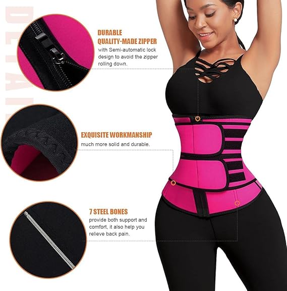 FeelinGirl Waist Trainer for Women Plus Size Dual Belt Neoprene Training & Toning Cincher with Zipper for Enhanced Comfort and Support