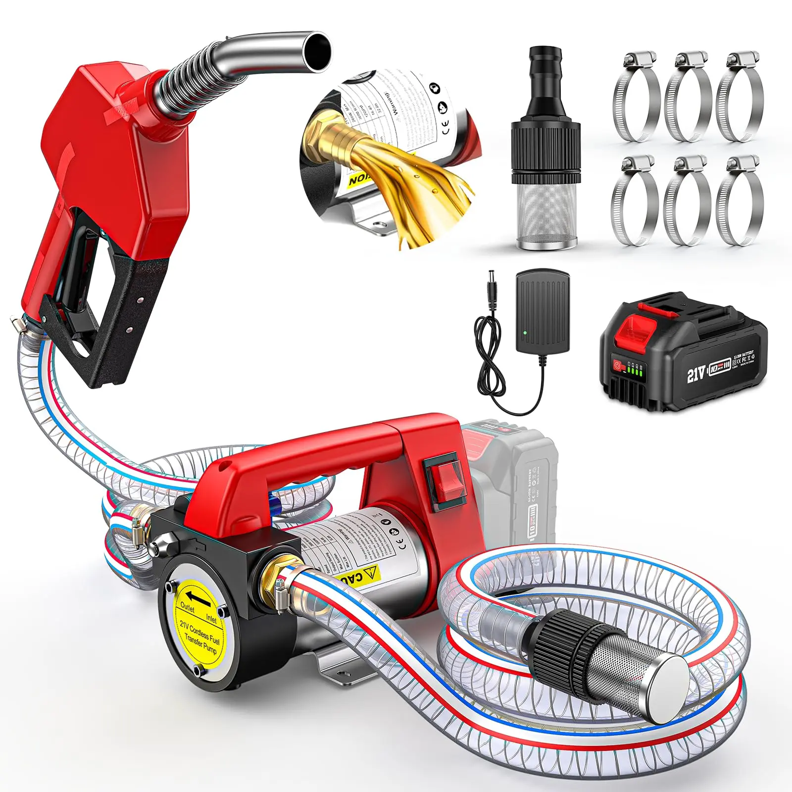 [TaskStar] Transfer Pump, Portable Cordless Diesel Transfer Pump Kit, Battery Powered 12GPM（Includes one battery） Fuel Pump Kit w/ 4.0Ah Battery, Nozzle&Hose for Diesel, Kerosene& Biodiesel