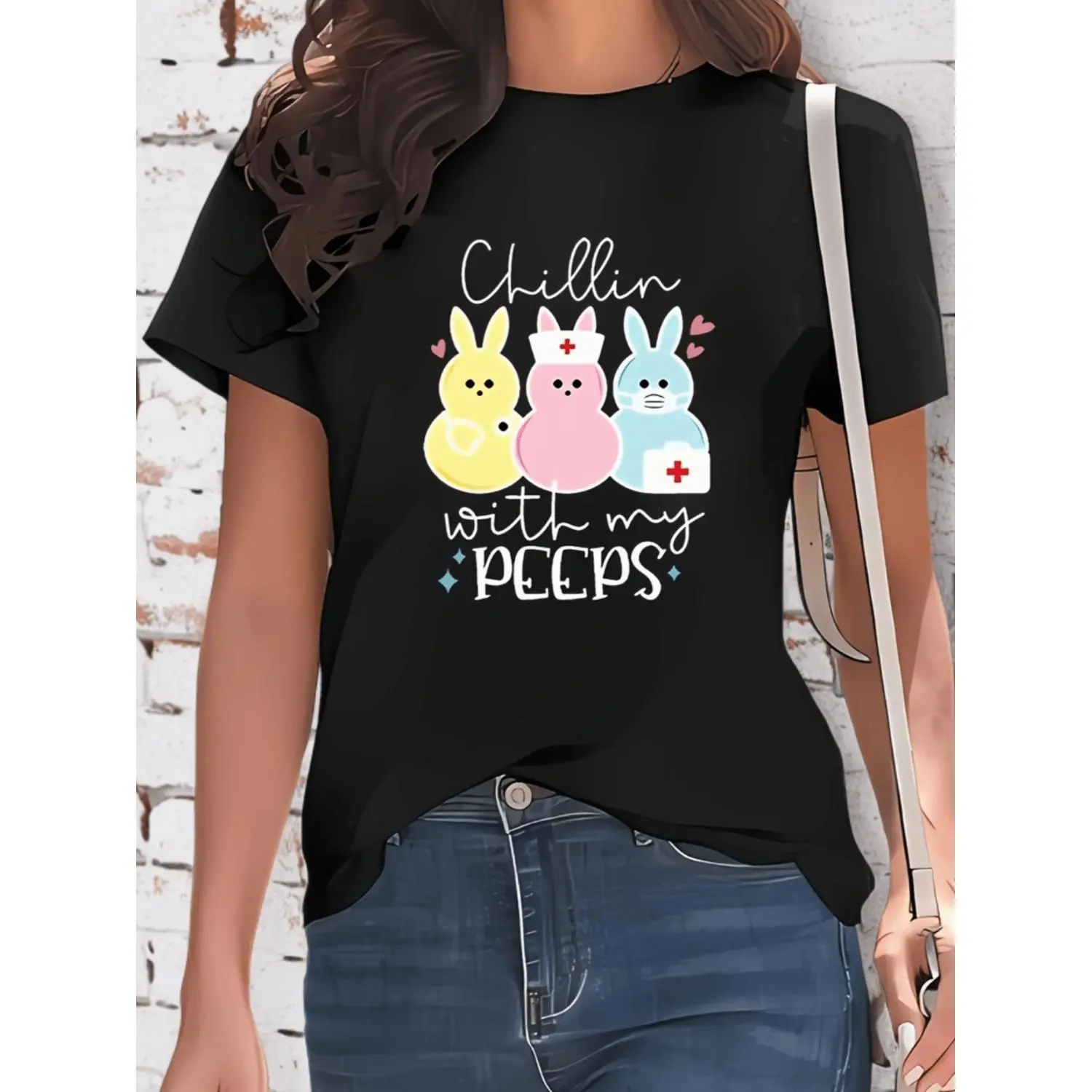 Women's Easter Nurse Graphic Tee - Casual Loose Fit, Unisex Short-Sleeve T-Shirt, Soft Heavyweight Cotton, Breathable, All-Seasons Wear