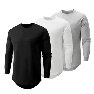 Mens 3 Pack Cotton Hipster Hip Hop Longline Crewneck Sport T-Shirt, Casual Top for Outdoor Daily Wear