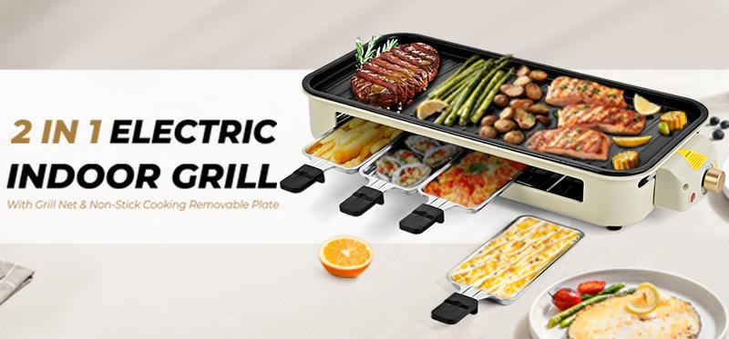 Pukomc Upgrade Indoor Smokeless Electric Korean BBQ Grill with Removable Non-Stick Coating 22.5 x 10 x 3.5 in Temperature Control Dishwasher Safe 1500 Watts Power All Purpose Grilling Portable Barbecue