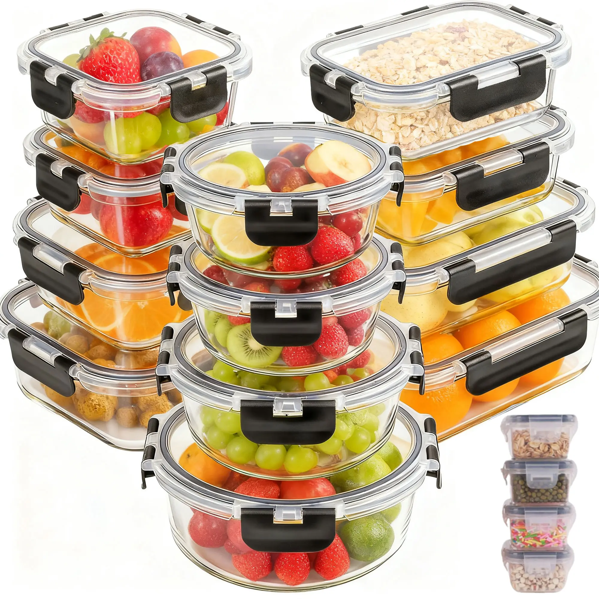 12PCS Detachable Glass Bowl Set, Black
