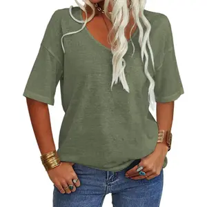 Women's 3/4 Sleeve Shirts V Neck Loose Fitting Tops Casual Solid Color Tshirts Trendy Basic Tunic Summer Ladies Tops  LAICIGO