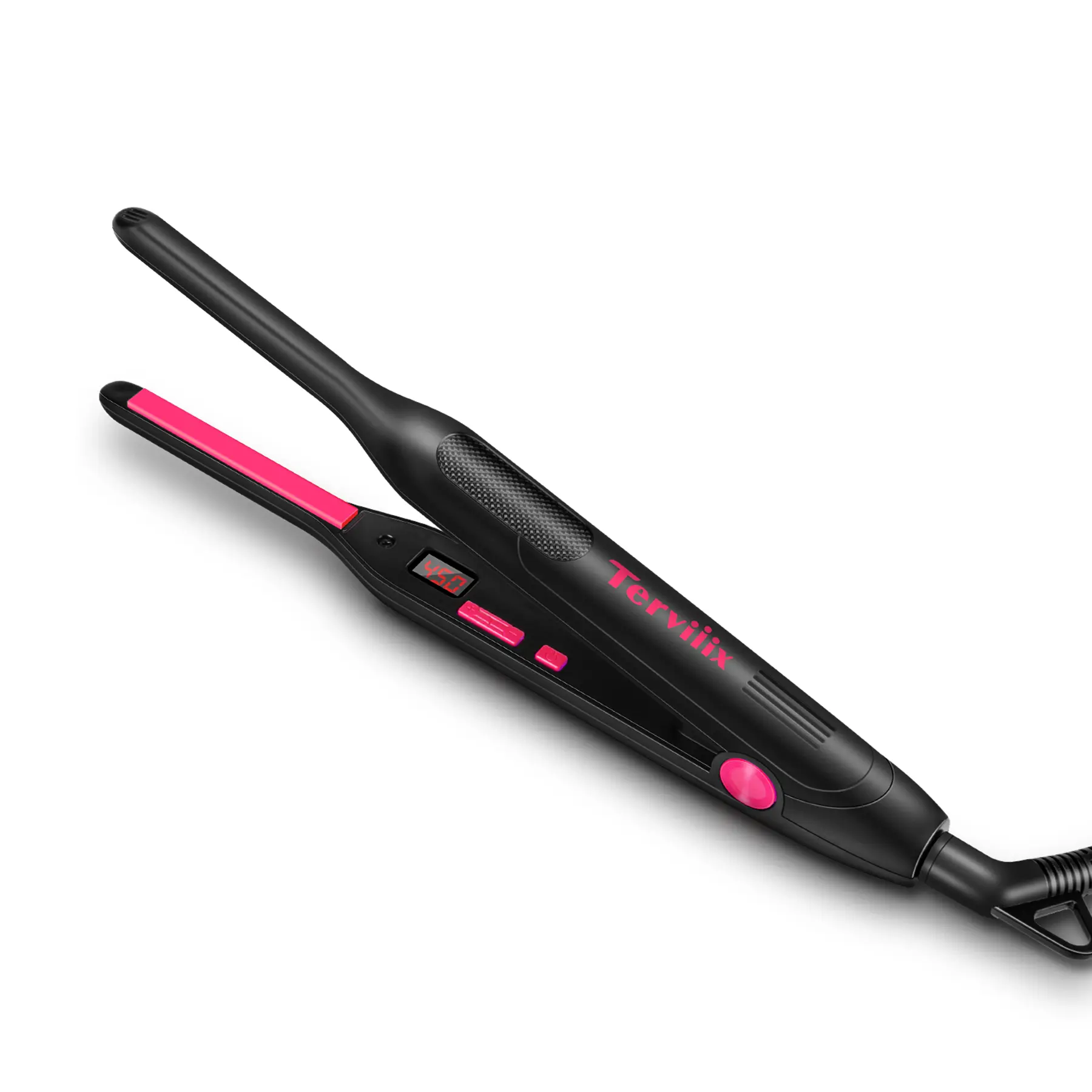 Terviiix 3/10-Inch Ceramic Tourmaline Mini Pencil Flat Iron - Beard Straightener, Curling Tool, Dual Voltage Hair Tool for Short Hair/Pixie Cut, Adjustable Temperature, Auto Shut Off, Curling Iron, Hair Curler Iron