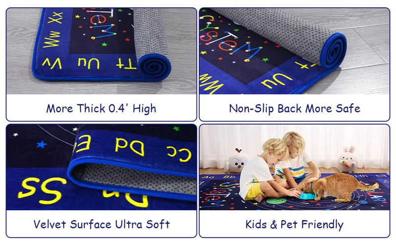 【GARVEE】Educational and Non-Slip Area Rugs Featuring Outer Space, Solar System, and Alphabet Designs, Soft and Large Throw Carpets for Playrooms, Bedrooms, Nurseries, and Classrooms