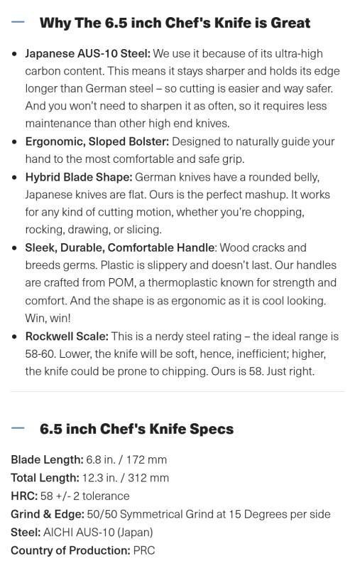 6.5 inch Chef's Knife - AUS-10 - Final Sale