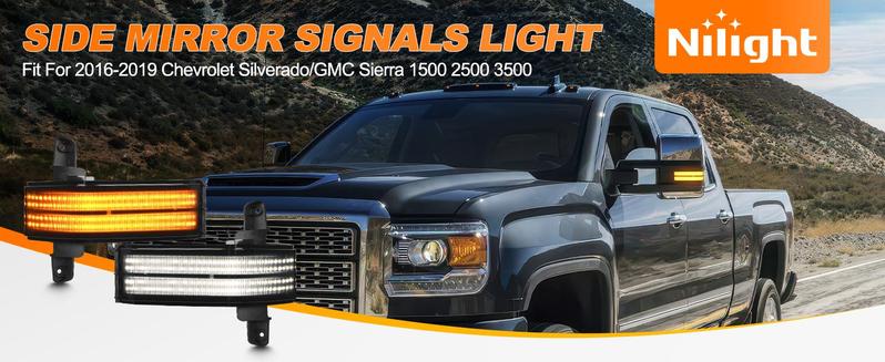 Nilight Side Mirror Marker Light Switchback Amber Turn Signals White Parking Lights Smoked Lens Plug and Play Compatible With 2016-2019 Chevy Silverado GMC Sierra 1500 2500HD 3500HD