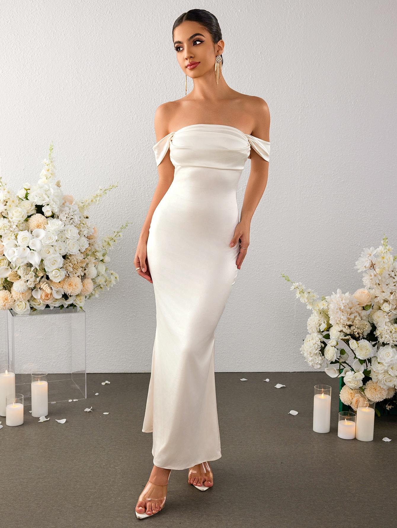 Off-neck Backless Ruched Bodycon Satin Dress,a Bodycon Long Dress Makes an Elegant and Stylish Prom Outfit Choice Off-neck Backless Ruched Bodycon Satin Dress,a Bodycon Long Dress Makes an Elegant and Stylish Prom Outfit Choice