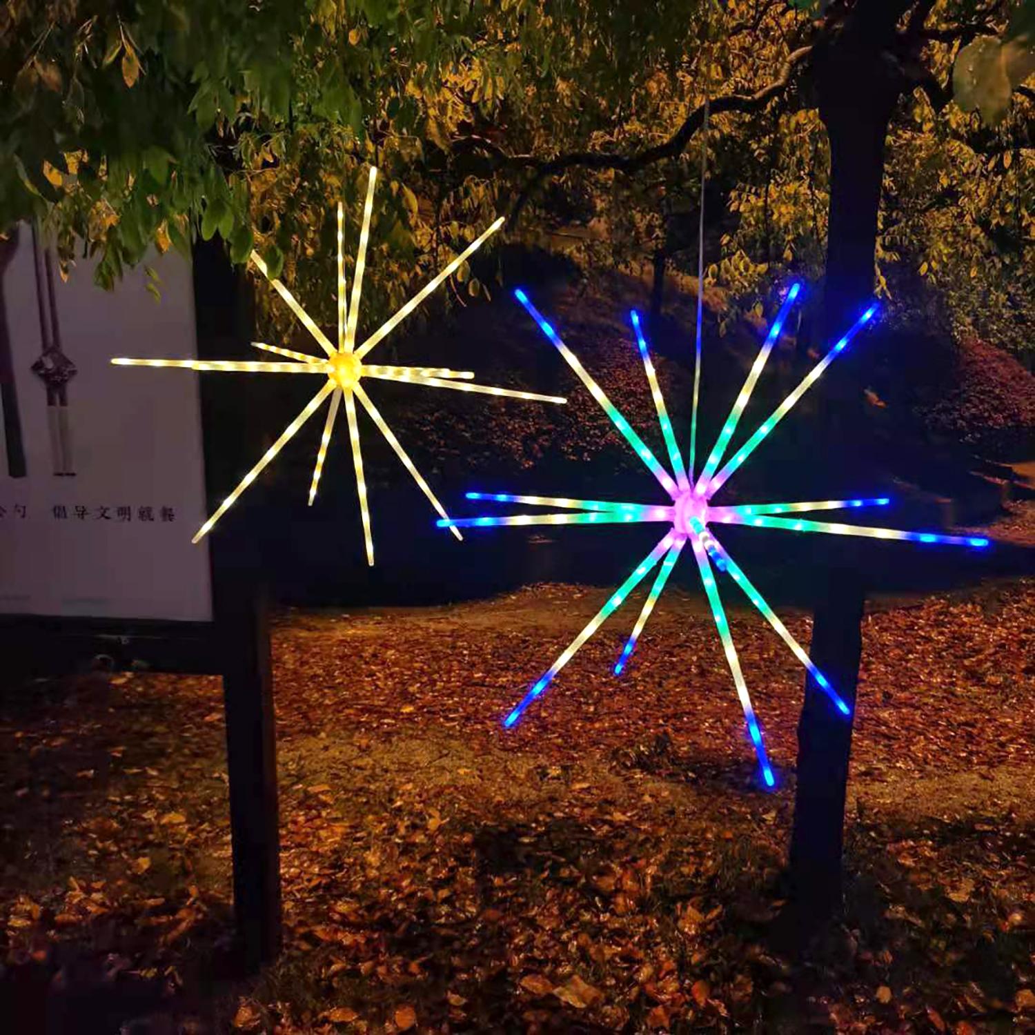 56 LED Hanging Starburst Firework Lights 8 Lighting Modes Multicolor RGB Effects Outdoor Decor for Garden Camping Christmas Parties Traditional Ornaments Decoration