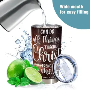 1pc 20oz Personalized Bible Verse Tumbler with Lid Insulated 304 Stainless Steel Christian Travel Mug Leak-Proof Hot Cold Cup with Custom Name/Text Inspirational Gift water bottle for women cappuccino mug Flasks Bottled