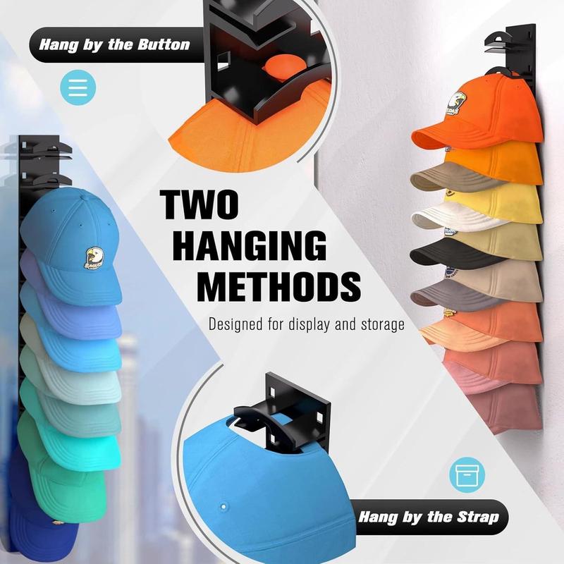 Hat Hook for Wall 2 Pack Hat Organizer Holds Up to 20 Hats with Strong Adhesive and Screws Cap Holder for Closet Door and Bedroom - Decor Key Hook Wall Mounted Shelf Hat Hook for Wall 2 Pack Hat Organizer Holds Up to 20 Hats with Strong Adhesive and Screws Cap Holder for Closet Door and Bedroom - Decor Key Hook Wall Mounted Shelf