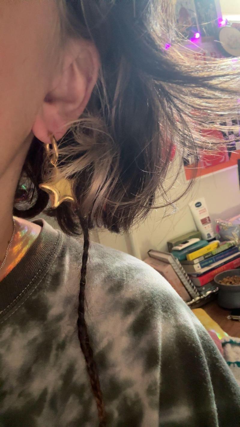 Oufer Stainless Steel Hollow Water Safe Bubble Star Hand Polish Charm Dropped Hoop Pair of Earring  (Empty in side)