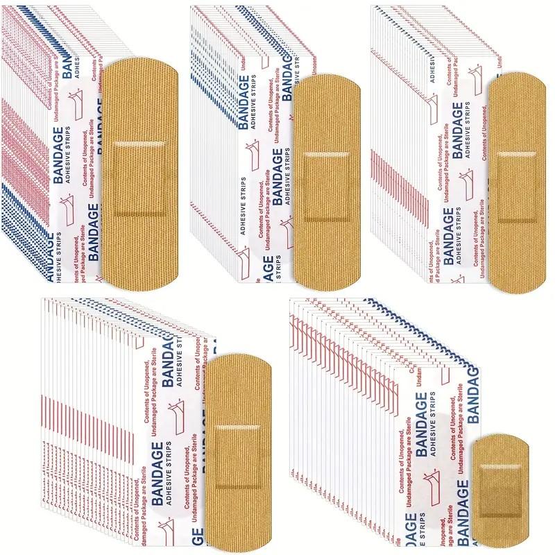 100/500pcs Flexible Fabric Adhesive Bandage, High Viscosity, Waterproof And Breathable, Beige, One Size Fits All, Individually Packaging, First Aid And Wound Care Products