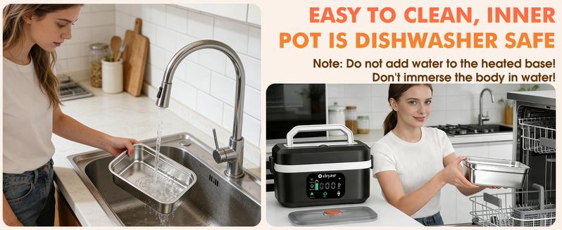 Heated Lunch Box with 20000mAh Battery,Cordless Electric Food Warmer with Scheduled Heating & Digital Display,Portable Rechargeable Lunch Heater for Work, Office, Travel, Camping,Suitable for Adults and Children