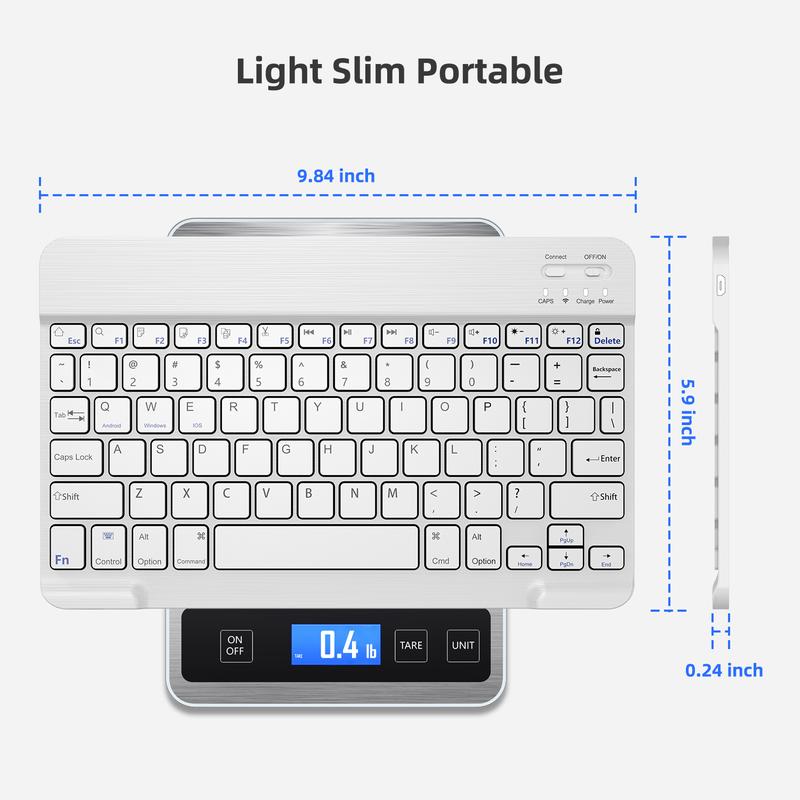 10 inch Wireless Keyboard Devices with Bluetooth, Slim Wireless Portable Travel Office Computer Accessories, for ipad, Android,Tablets, etc Rechargeable
