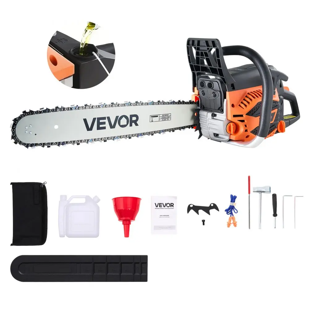 Vevor Gas Chainsaw, 62CC 20" 3.8HP, Portable Gasoline Powered Chain Saw, Handheld Cordless Petrol Chainsaws for Tree Wood Branch Cutting, Tree Trimming, Land Clearing, Farm Garden Ranch Forest Cutting Use Blades