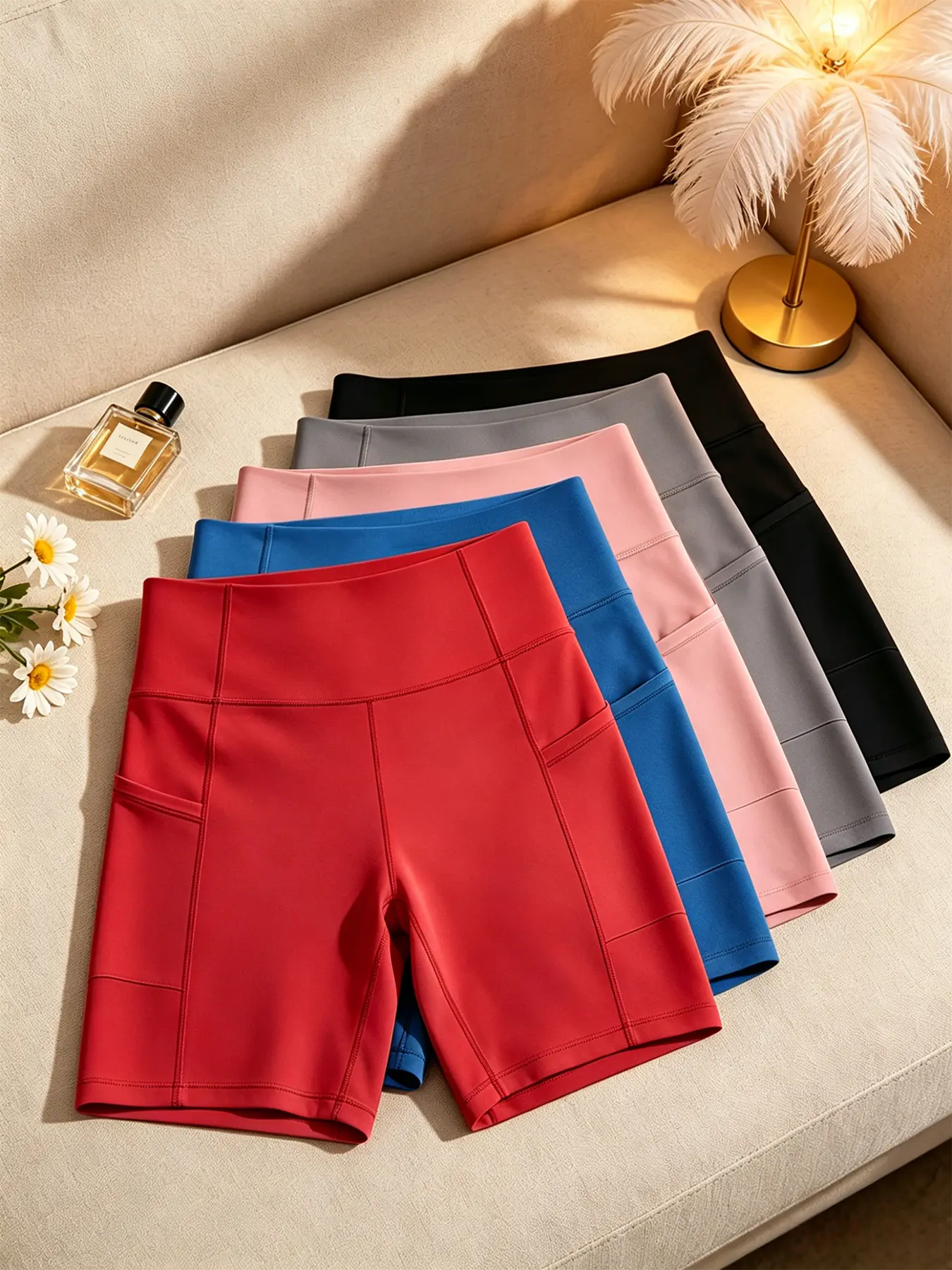 5-Piece Colorful Workout Shorts for Women, 5" Inseam Flexible Fit, 2 Side Pockets, Quick-Dry Moisture Wicking, for Yoga & Run