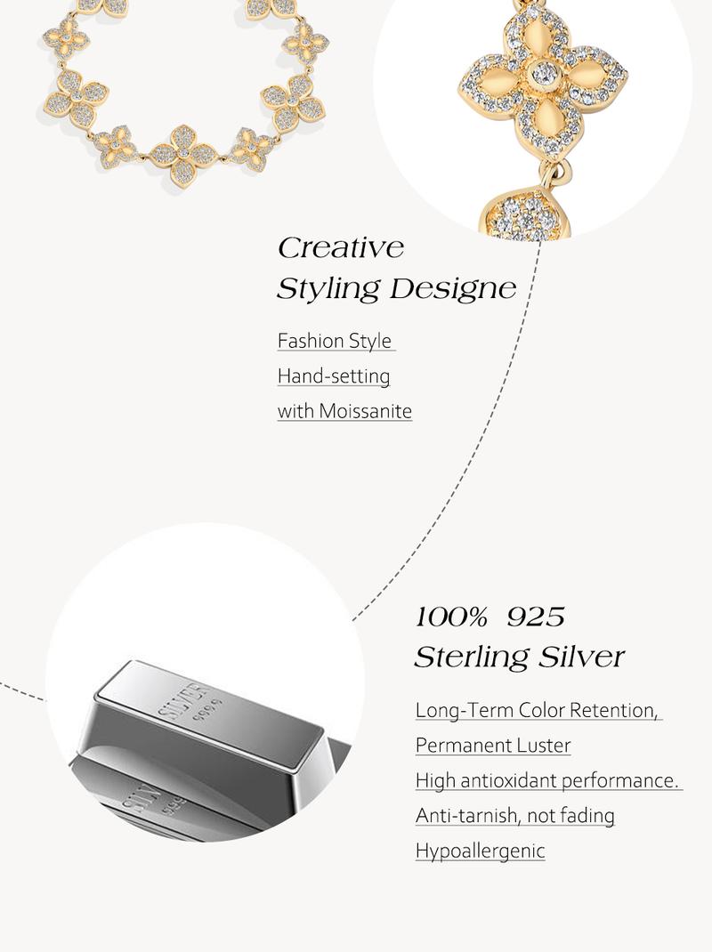 ATTAGEMS Flower Design D Color VVS1 Lab-Created Moissanite Bracelet Luxury Jewelry Women Engagement Birthday Daily Party Hypoallergenic Jewelry Gift B066