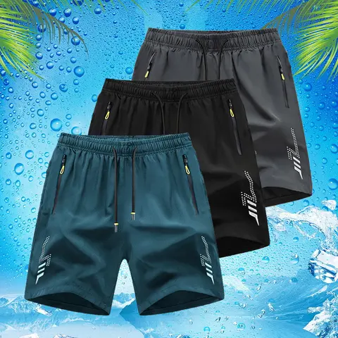 Men’s quick-dry swimwear and running shorts set, available in 3-piece or single-piece options. Men’s solid-color shorts with zippered pockets—casual, comfortable, breathable summer shorts for everyday wear.