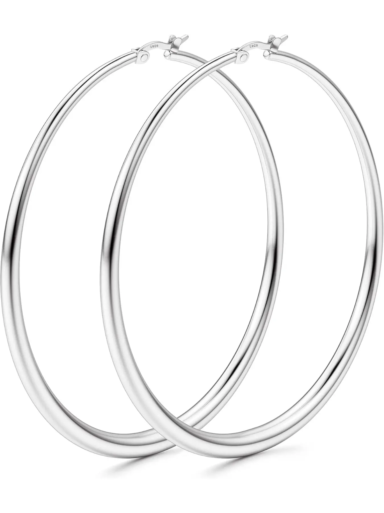 Hoop Earrings Women's 925 Sterling Silver Earrings 18k Gold Large Hypoallergenic Gradual Curved Thick Gold Hoop Earrings Tubular Hollow Lightweight Loop Earrings 60/70/80 mm Earring Hoops High Quality Earrings Trendy Earrings