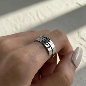 Keep Going Ring Inspirational Jewelry Stainless Steel Engraving Size Adjustable Personality Encouragement Gift for Women Teens Girls