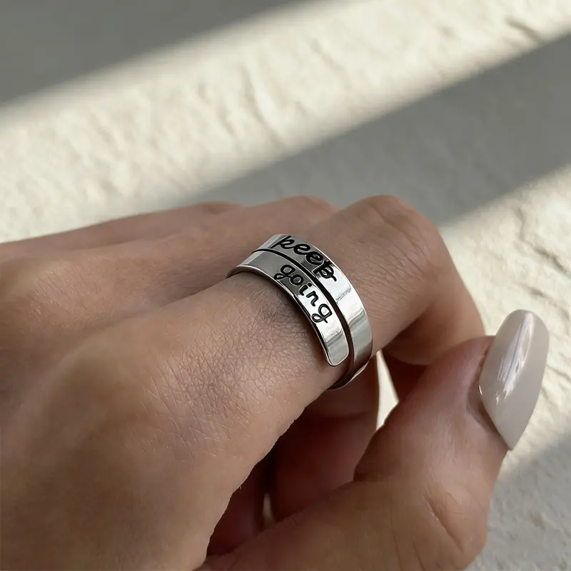 Keep Going Ring Inspirational Jewelry Stainless Steel Engraving Size Adjustable Personality Encouragement Gift for Women Teens Girls