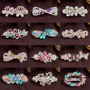 6 random pieces,Crystal Bow Hair Clip – Elegant Peacock Spring Hairpin Set