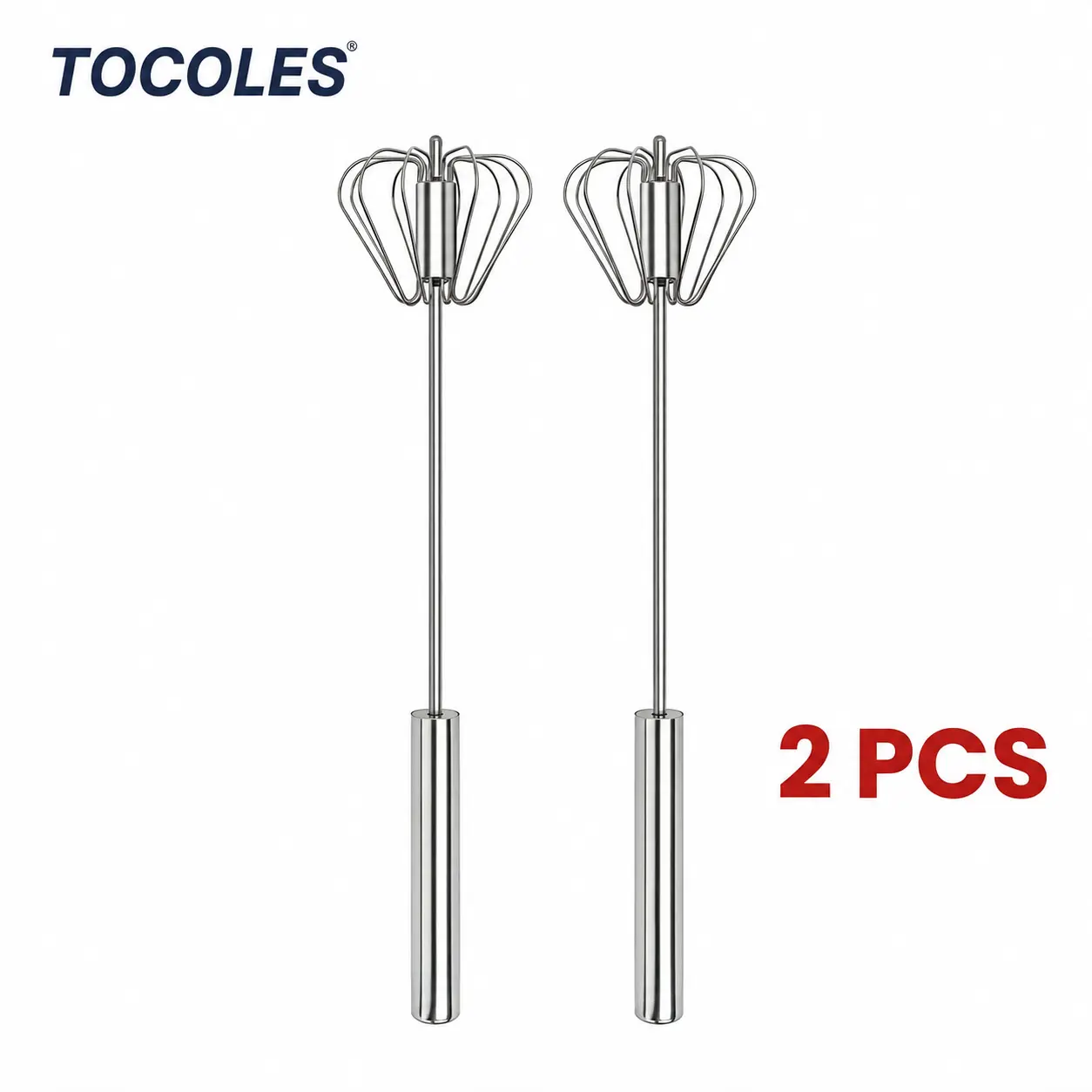 QQ Stainless Steel Hand-Push Rotary Whisk, Food-Grade Rust-Resistant Kitchen Utensil with Sturdy Riveted Construction, Semi-Automatic Design for Coffee, Egg Whisking and Cooking Tasks, Easy to Clean