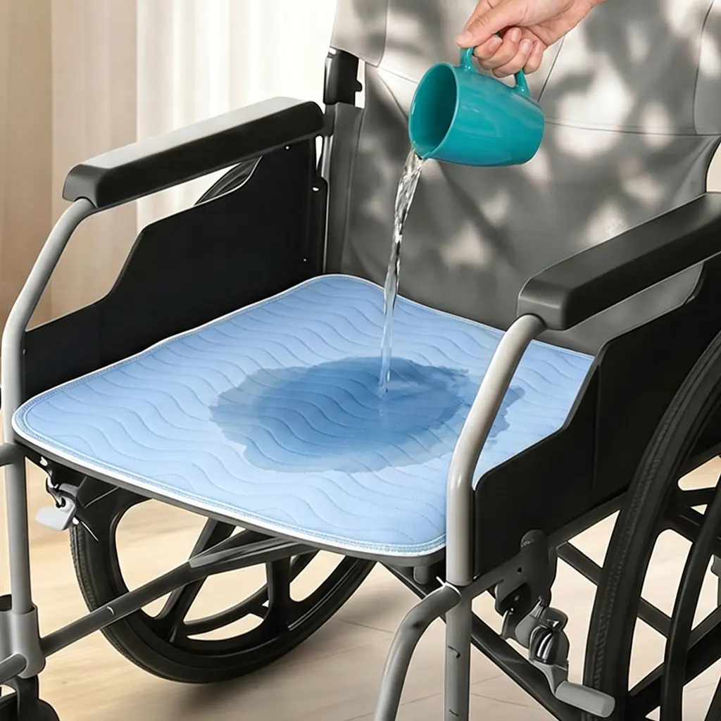 Ultra-Absorbent Waterproof Pet Incontinence Wheelchair Seat Pad - Machine Washable, Non-Slip, OEKO-TEX Certified, 5-Cup Leakproof, Waved Texture, Skin Safe, Standard Fit, Silent, Breathable Reusable Cushion for Car Seats