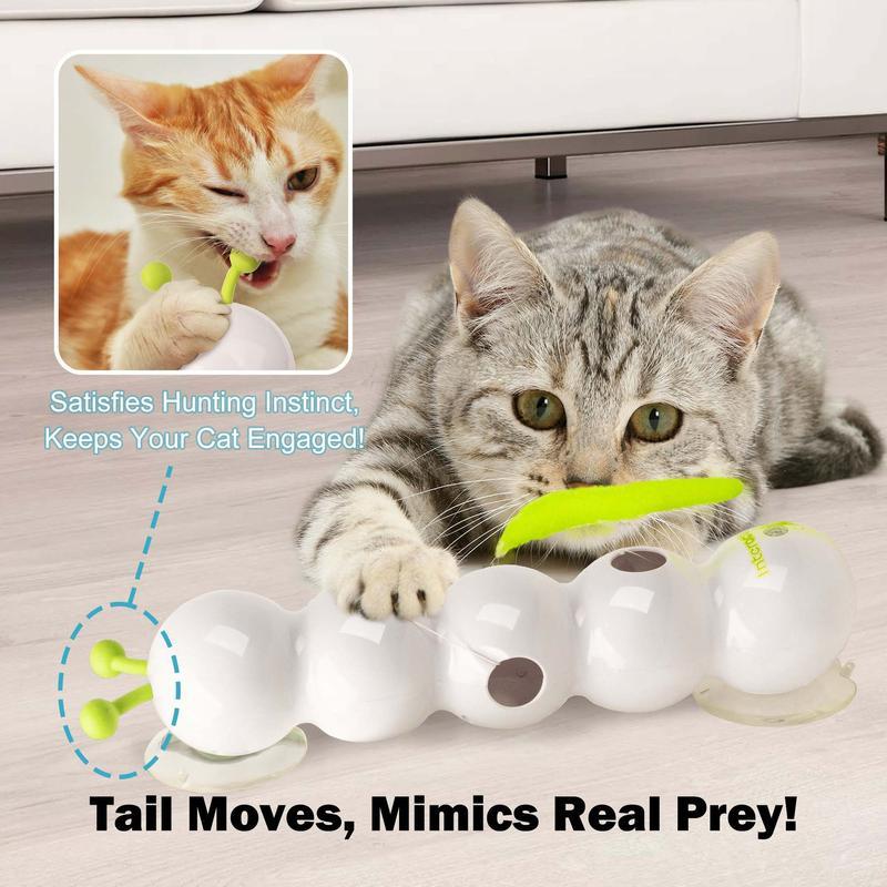 Interactive Cat Feather Toy, Automatic Fluffy Tail Teaser with Motion Sensor,Whack a mole Cat Toy, USB Rechargeable, Suction Cup for Stable Play, Perfect for Indoor Cats