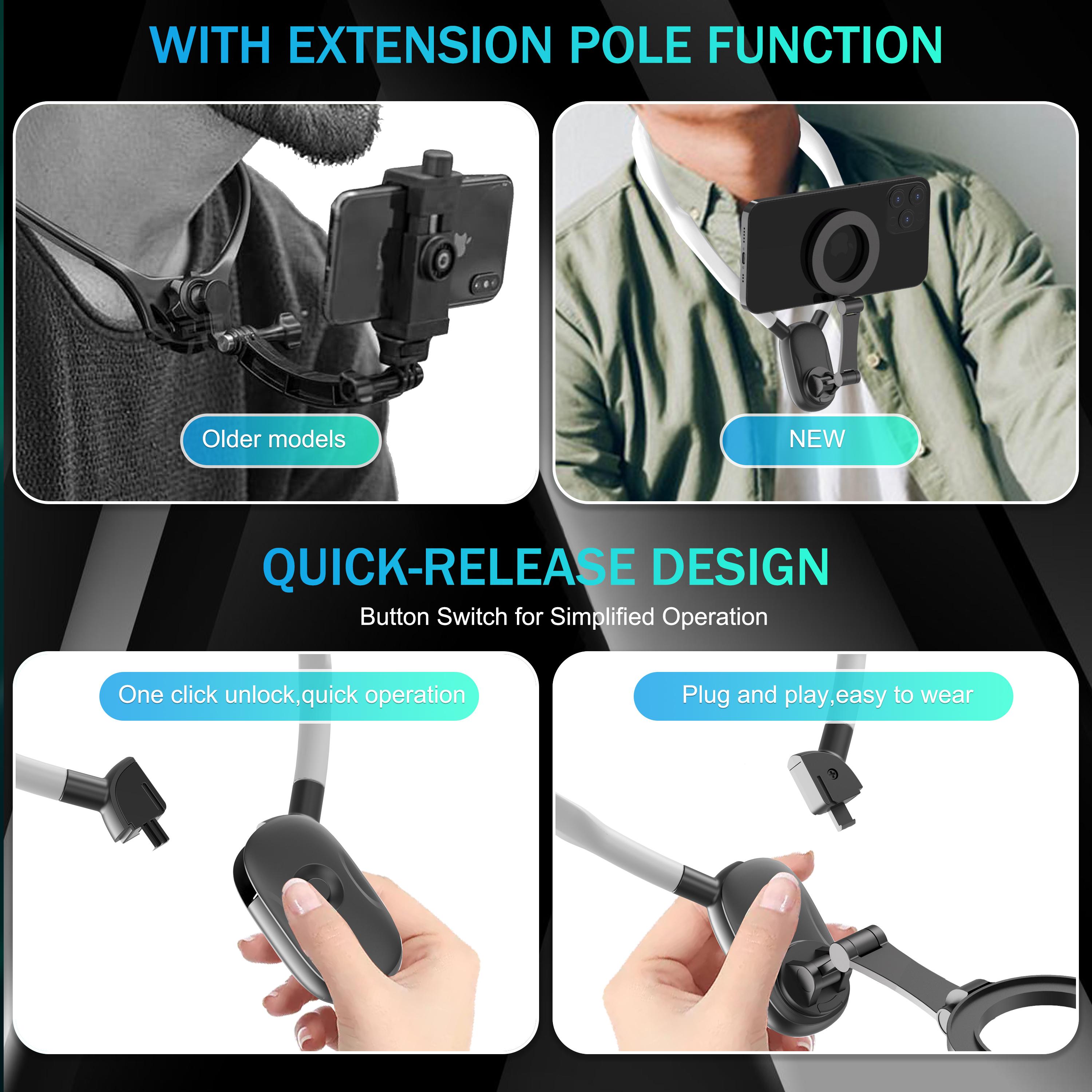 Hands-Free Magnetic Neck Mount: Secure Holder for Phones, Perfect for Vlogging and Selfies! Compatible with iPhone 15/14/13/12 Series and Android Devices