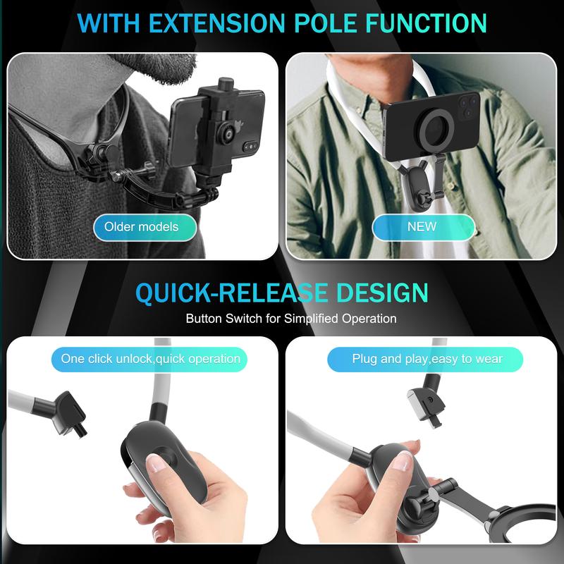 Hands-Free Magnetic Neck Mount: Secure Holder for Phones, Perfect for Vlogging and Selfies! Compatible with iPhone 15/14/13/12 Series and Android Devices