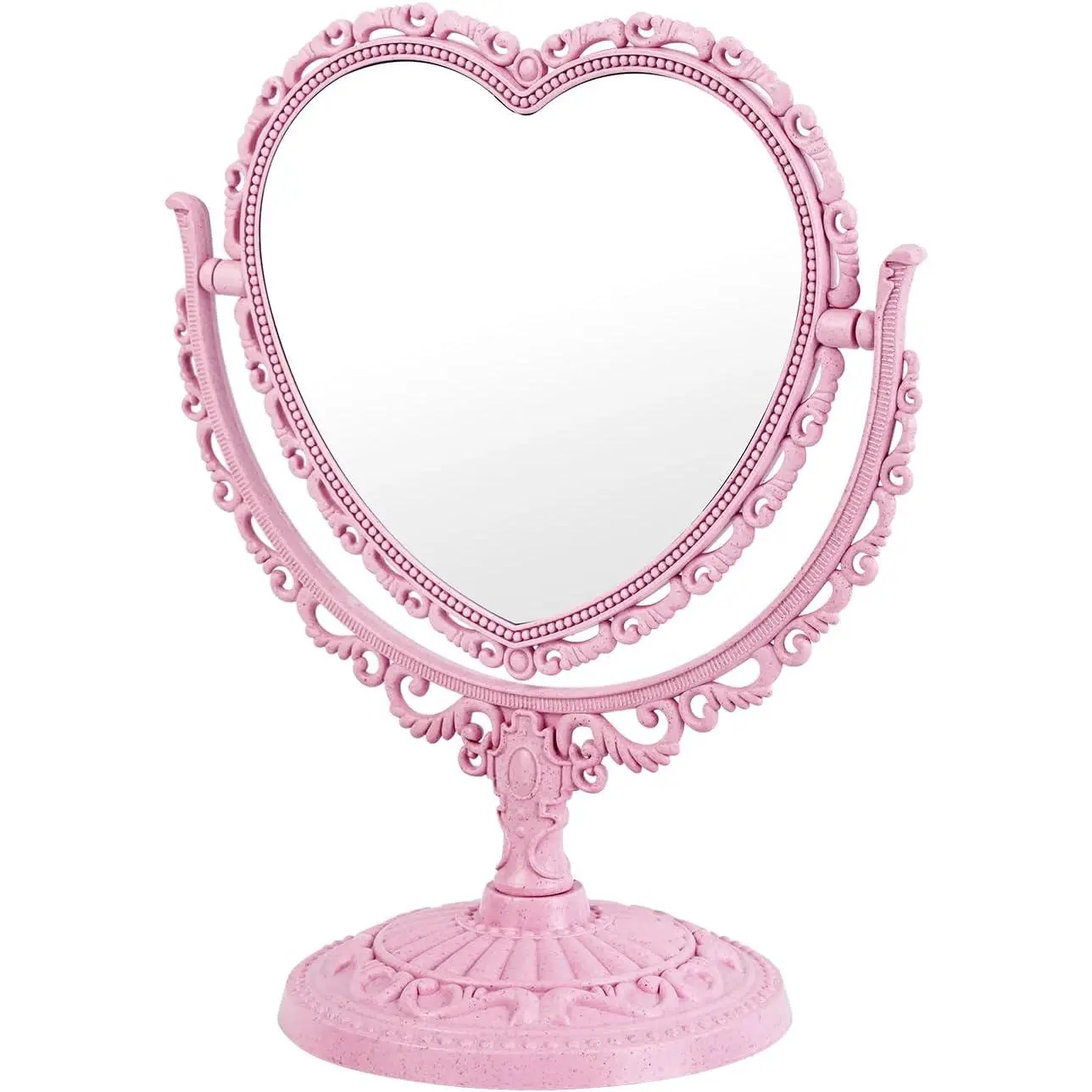 Pink Heart Mirror Cute Vanity Princess Mirror for Desk,Double-Sided Rotatable Table Mirror with Stand Downtown Girl Room Coquette Decor