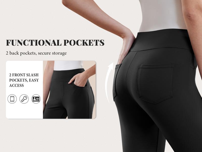 Dlooda Womens Dress Pants Stretchy Work Pants Business Casual Office Trousers Pull On Flare Slacks with 4 Pockets